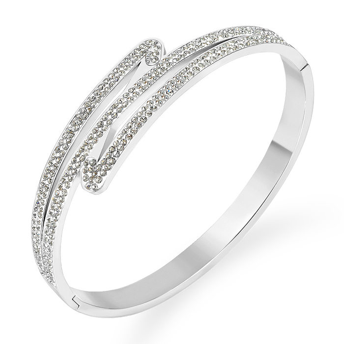 Brazalete de diamantes de imitación con incrustaciones de acero inoxidable redondo de estilo clásico
