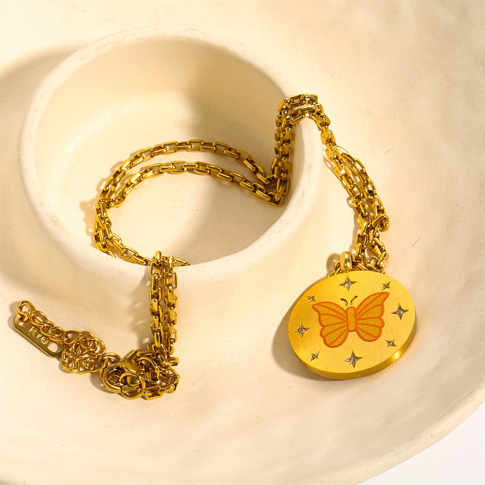 Elegante, schlichte Streetwear-Halskette mit Schmetterlings-Anhänger aus Edelstahl, 18 Karat vergoldet, in großen Mengen