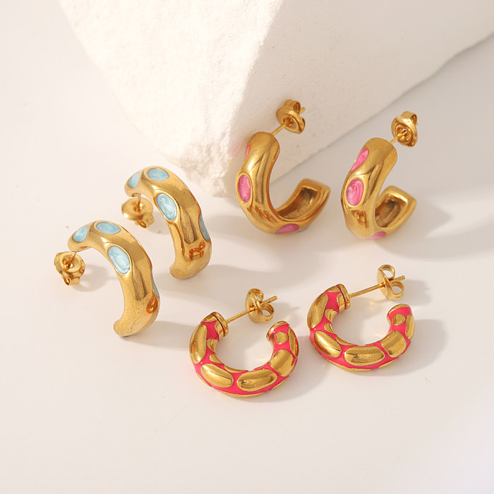 1 Pair Commute C Shape Epoxy Plating Stainless Steel  18K Gold Plated Earrings