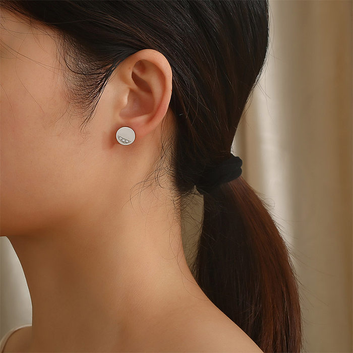 1 paire de clous d'oreilles en Zircon, Style Simple, incrustation ronde de polissage en acier inoxydable