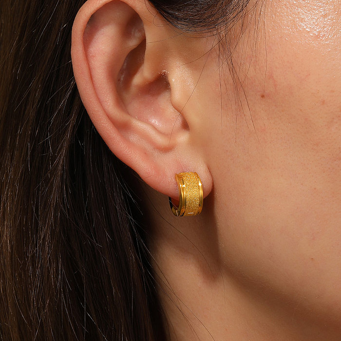 1 paire de boucles d'oreilles créoles plaquées en acier inoxydable, Style Simple, couleur unie
