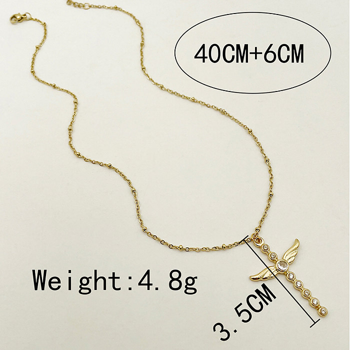 Elegant Simple Style Cross Stainless Steel  Plating Inlay Zircon Gold Plated Necklace