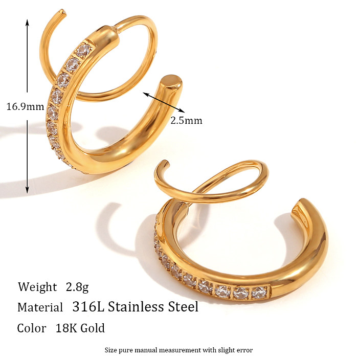 1 Pair Simple Style Classic Style Solid Color Plating Inlay Stainless Steel  Rhinestones 18K Gold Plated Earrings