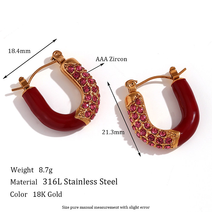 1 Pair Vintage Style Classic Style U Shape Enamel Plating Inlay Stainless Steel  Rhinestones 18K Gold Plated Earrings