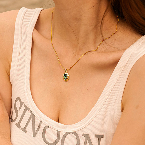 IG Style Irregular Stainless Steel  Plating Inlay Shell 18K Gold Plated Pendant Necklace