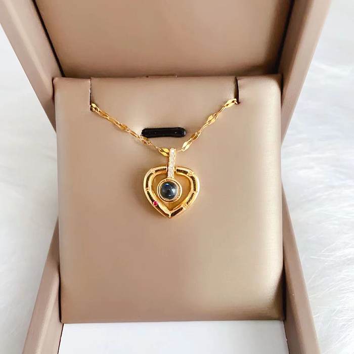 Collier rétro avec pendentif en forme de cœur et de lune pour femme, en acier inoxydable, pierres précieuses artificielles, Zircon, pendentif en vrac