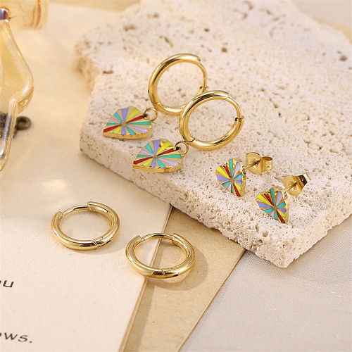 1 Pair Cute Sweet Heart Shape Enamel Plating Stainless Steel  18K Gold Plated Earrings