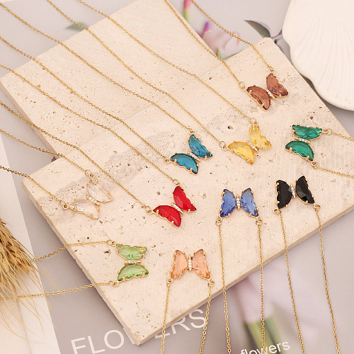 Süße Schmetterlings-Halskette aus Edelstahl mit Glas-Edelstahl-Halskette