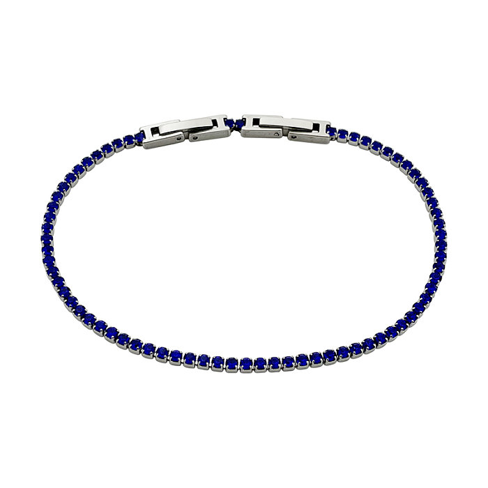 Simple Style Shiny Round Stainless Steel Inlay Zircon Bracelets