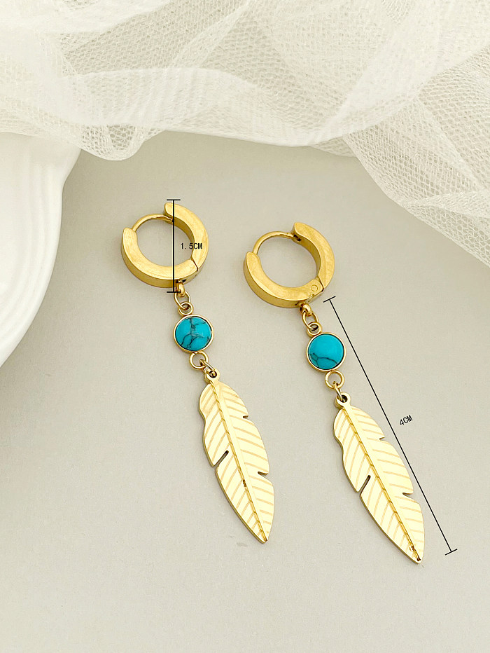 1 Pair Casual Simple Style Leaves Plating Inlay Stainless Steel  Turquoise Gold Plated Drop Earrings