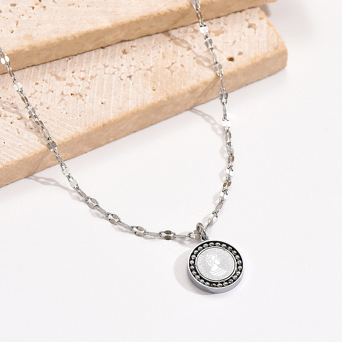Collier pendentif de perles incrustées d'acier inoxydable de Style classique Simple