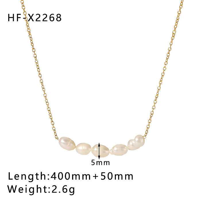 Vintage Style Geometric Stainless Steel  Freshwater Pearl Beaded Plating 18K Gold Plated Necklace