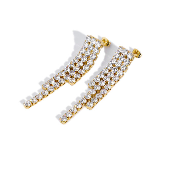 1 Pair Nordic Style French Style Streetwear Tassel Plating Inlay Stainless Steel  Rhinestones 18K Gold Plated Drop Earrings