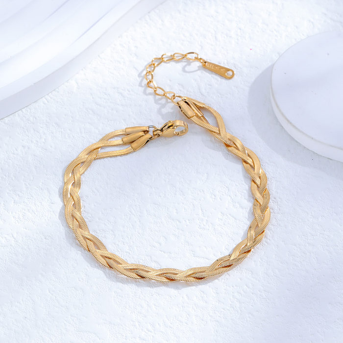 Estilo simples estilo clássico cor sólida titânio chapeamento de aço incrustado zircão pulseiras banhadas a ouro 24K