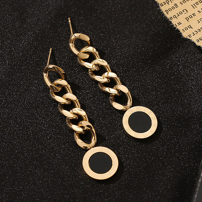 Boucles d'oreilles pendantes en acier inoxydable avec lettres rondes rétro, 1 paire