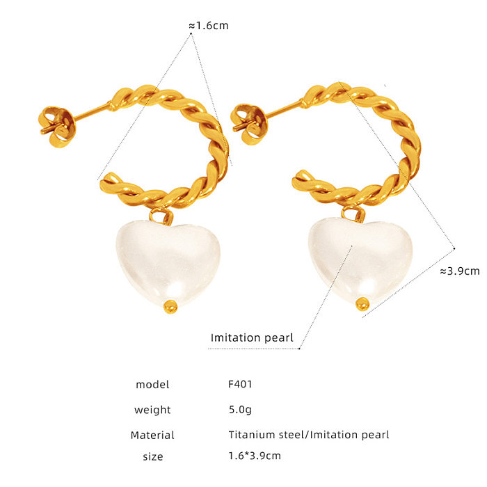 1 Pair Simple Style Heart Shape Flower Plating Inlay Stainless Steel Rhinestones Pearl Ear Studs