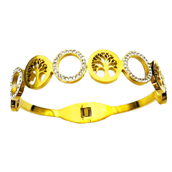 Bracelet de pierres précieuses artificielles avec incrustation en acier inoxydable de couleur unie de style classique