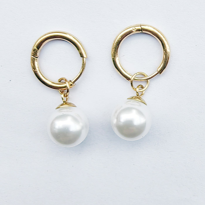 1 Pair Elegant Simple Style Round Plating Inlay Stainless Steel Pearl Drop Earrings Ear Studs
