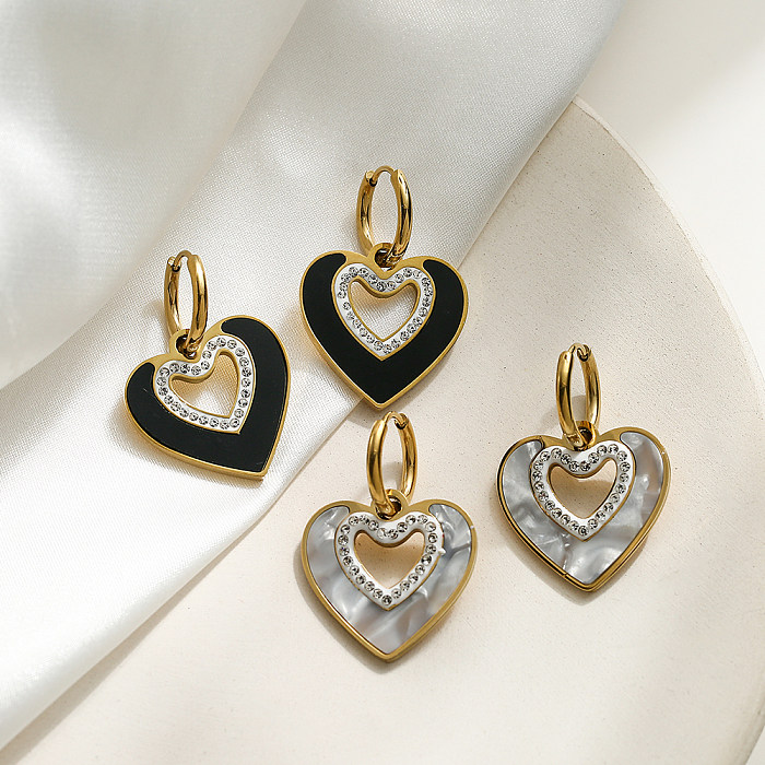 1 Pair Simple Style Heart Shape Plating Inlay Stainless Steel Zircon 18K Gold Plated Drop Earrings