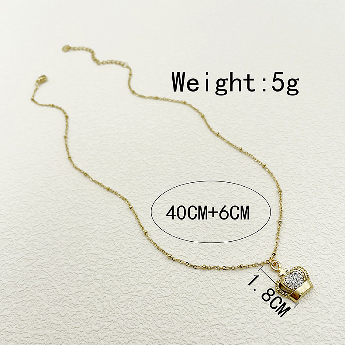 Elegant Cute Sweet Crown Stainless Steel  Plating Inlay Zircon Gold Plated Pendant Necklace