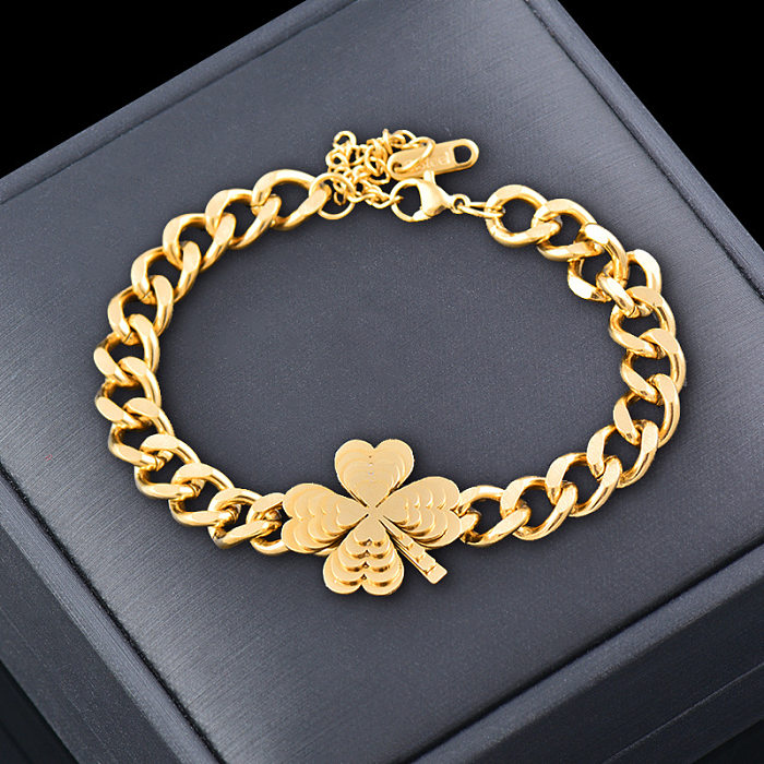 Fashion Four Leaf Clover Butterfly Stainless Steel Plating Bracelets