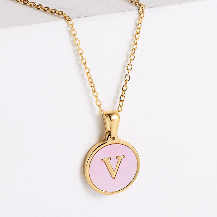 Valentine's Day Birthday Gift Round Pendant Shell Letter Necklace