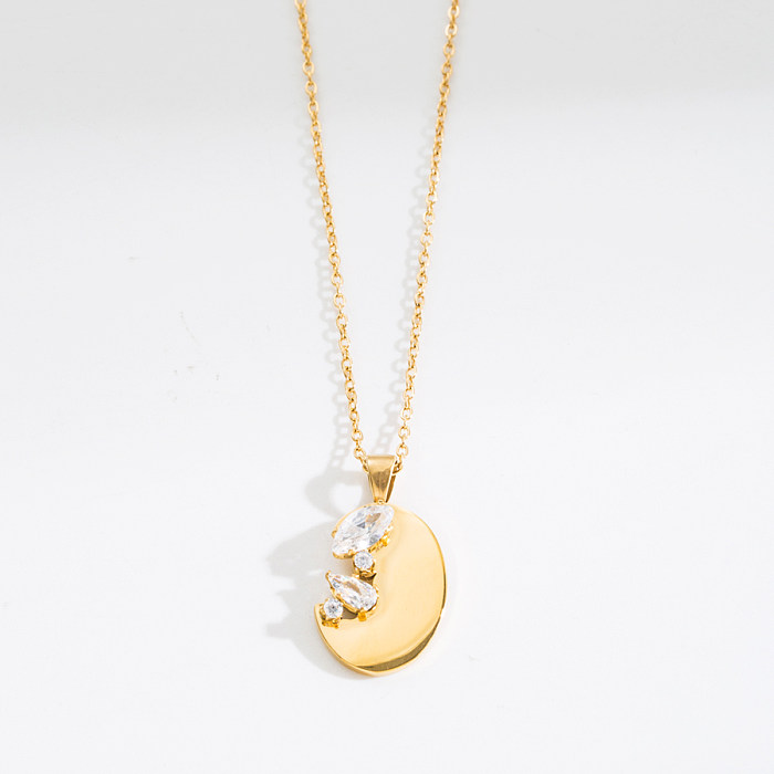 1 Piece Fashion Heart Shape Stainless Steel  Enamel Zircon Pendant Necklace