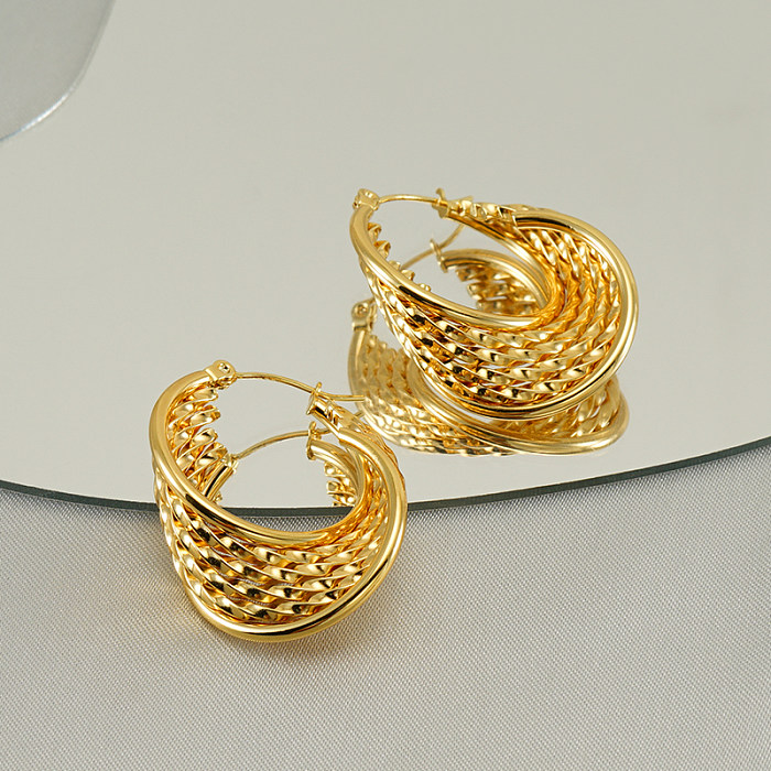 1 Pair Elegant U Shape Stripe Plating Stainless Steel  18K Gold Plated Hoop Earrings