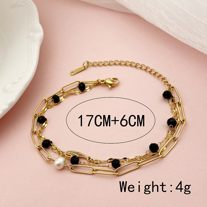Elegant French Style Wings Stainless Steel Crystal Pearl Plating Gold Plated Bracelets