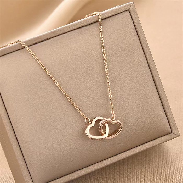Sweet Heart Shape Stainless Steel Inlaid Gold Necklace 1 Piece