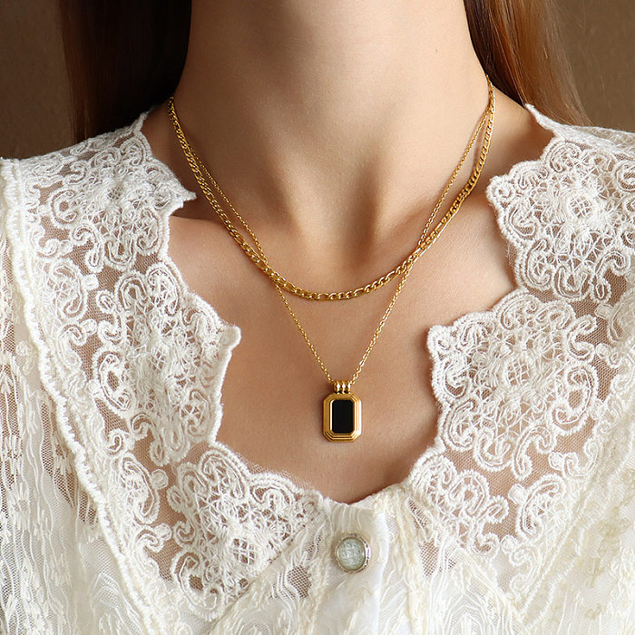 Marka French Niche Black Shell Acrylic Double Layer Twin Necklace Female Clavicle Chain Stainless Steel 18K Gold P1015