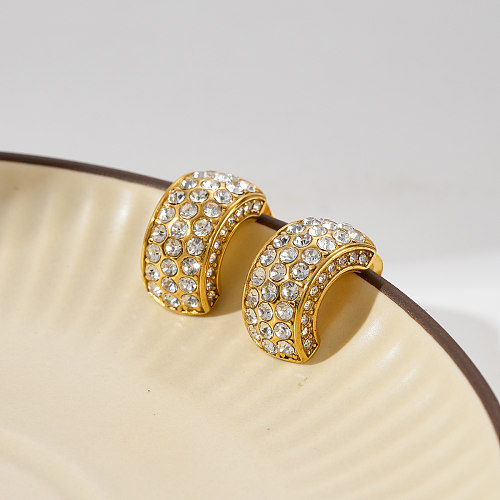 Pendientes chapados en oro de 1K con incrustaciones de pulido en forma de C, elegantes y lujosos, 18 par