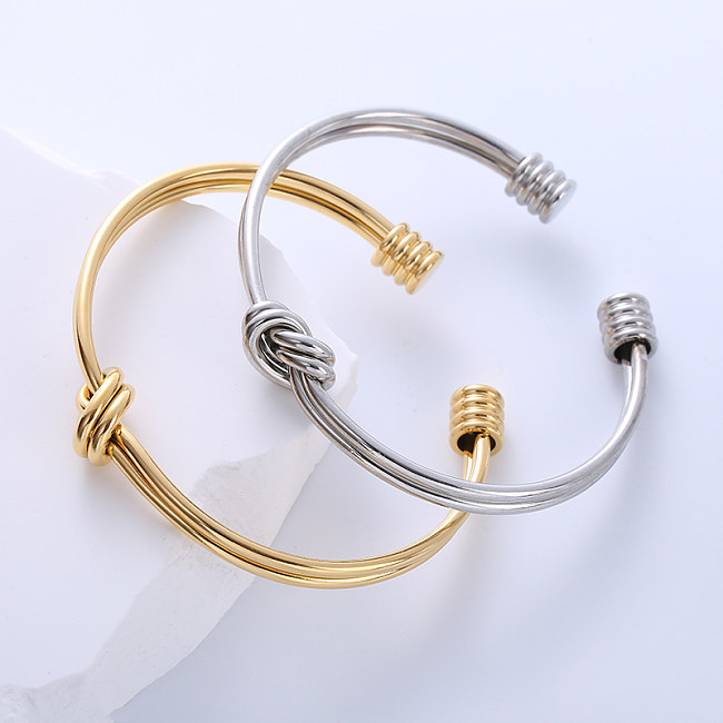 Elegant Simple Style Knot Stainless Steel Polishing Plating 18K Gold Plated Cuff Bracelets