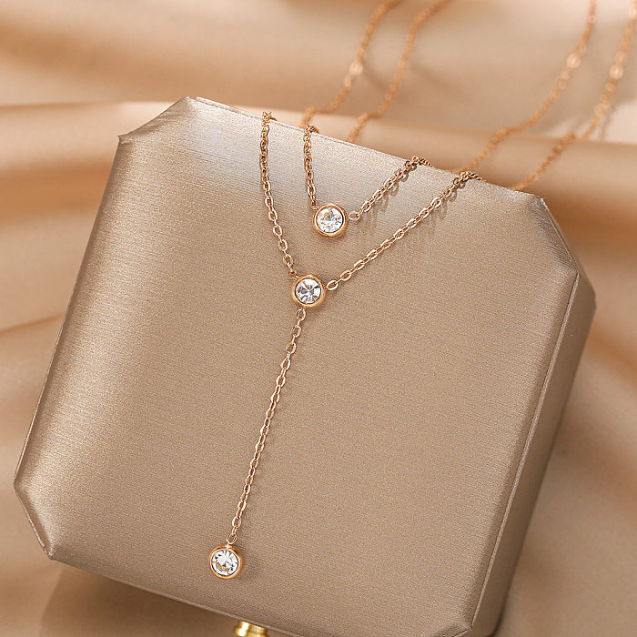 IG Style Simple Style Round Stainless Steel Plating Inlay Zircon Layered Necklaces