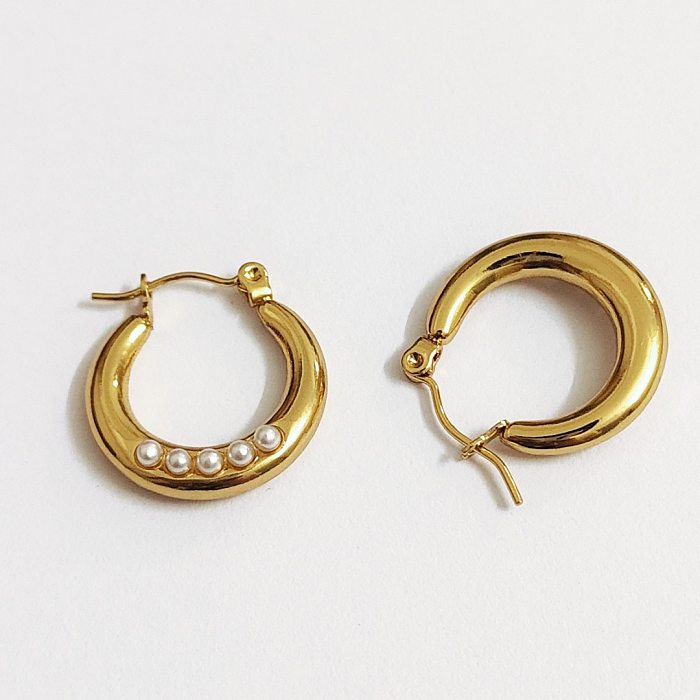 1 Pair Simple Style U Shape Plating Inlay Stainless Steel  Pearl Earrings