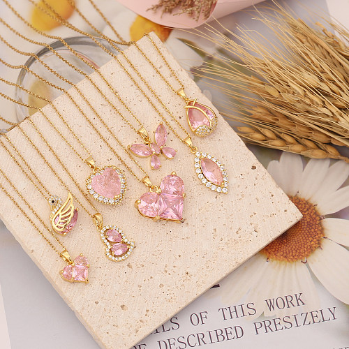 Casual Heart Shape Butterfly Stainless Steel  Pendant Necklace Plating Zircon Stainless Steel  Necklaces