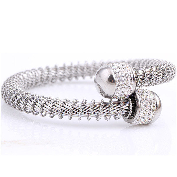 Fashion Spring Steel Wire Golden Diamond-Embedded Stainless Steel Bracelet Wholesale
