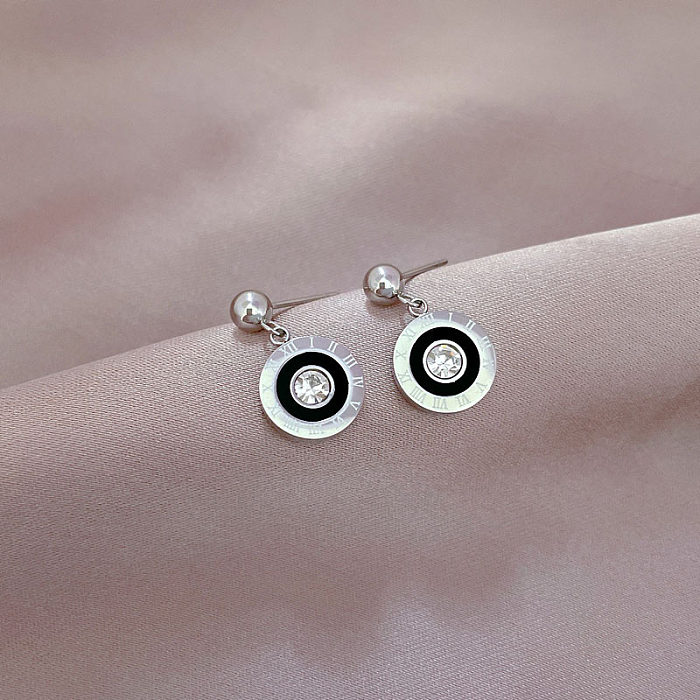 1 Pair Retro Classic Style Streetwear Round Plating Inlay Stainless Steel Zircon Drop Earrings