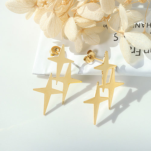 Ins Light Luxury Niche Temperament Exaggerated Cross Star Stainless Steel Plated 18K Gold Earrings
