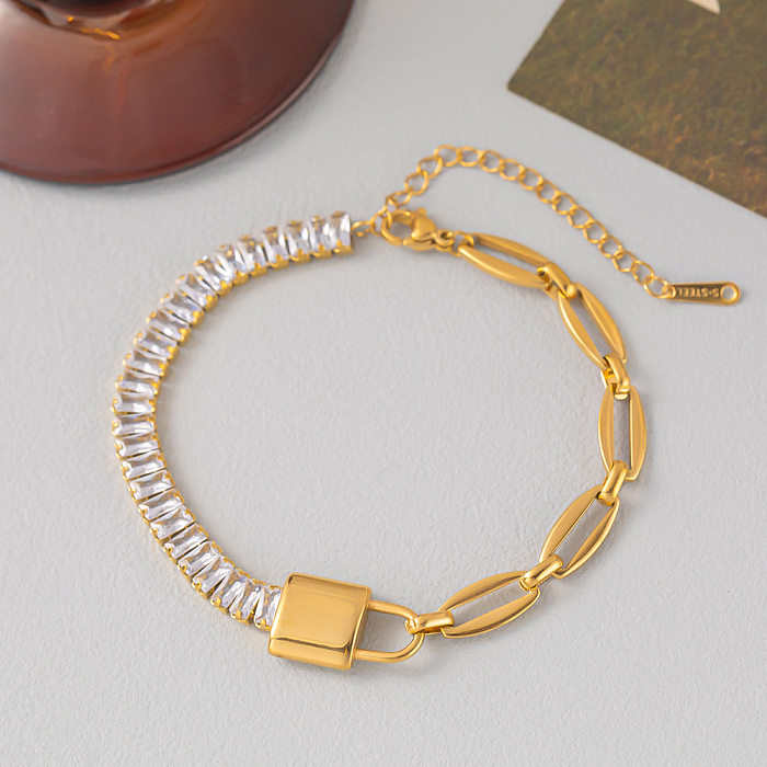 Bracelets de strass à incrustation asymétrique en acier titane avec serrure de trajet de Style Simple