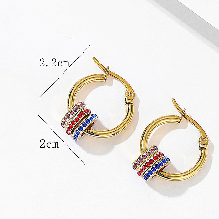 Fashion Circle Stainless Steel  Earrings Inlay Zircon Stainless Steel  Earrings 1 Pair