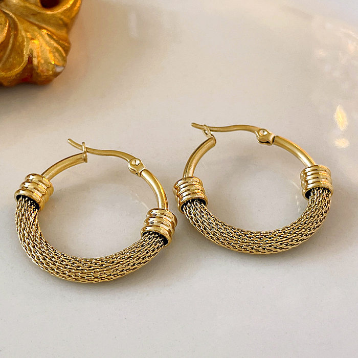 1 Pair Casual Simple Style Circle Grid Plating Stainless Steel  Stainless Steel 18K Gold Plated Earrings