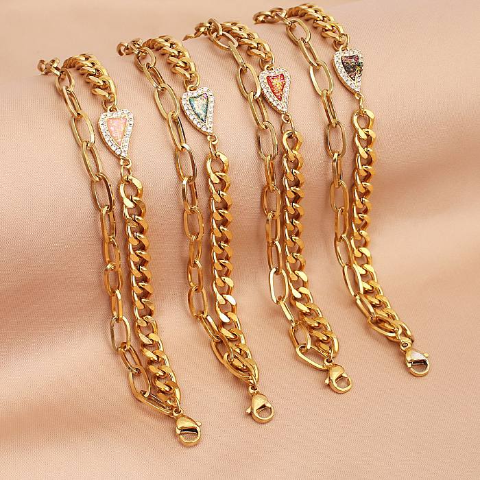 Wholesale Simple Style Heart Shape Stainless Steel Inlay Zircon Bracelets