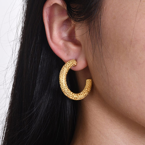 1 Pair Vintage Style Simple Style Solid Color Plating Stainless Steel  18K Gold Plated Hoop Earrings