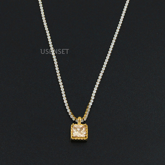 French Style Geometric Stainless Steel  Gold Plated Zircon Necklace 1 Piece
