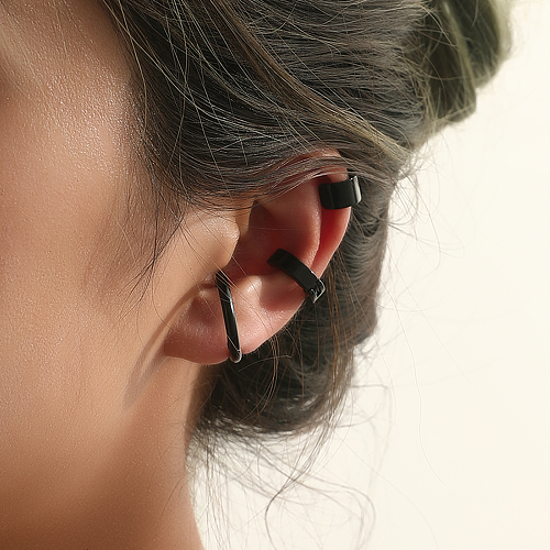 Clips d'oreilles en acier inoxydable de couleur unie de style britannique, 3 pièces