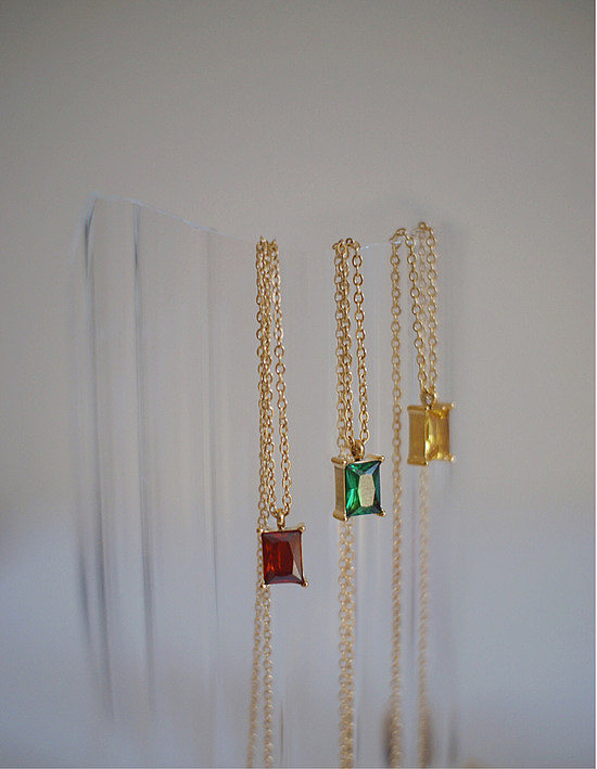 Simple Square Emerald Pendant Stainless Steel Gold-plated Necklace