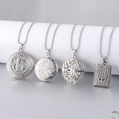 Simple Style Heart Shape Flower Rectangle Stainless Steel Polishing Plating Pendant Necklace