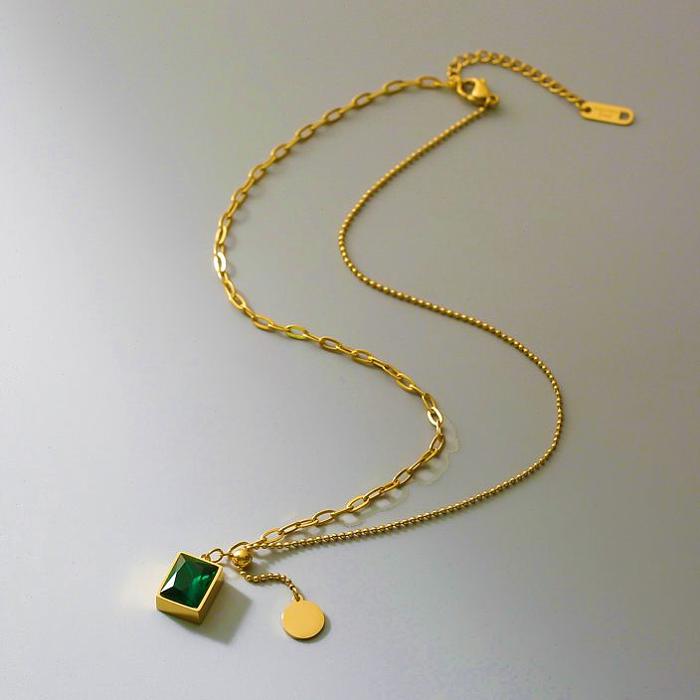 Großhandel Smaragd-Edelstahl-Halskette Design Sense Schlüsselbeinkette