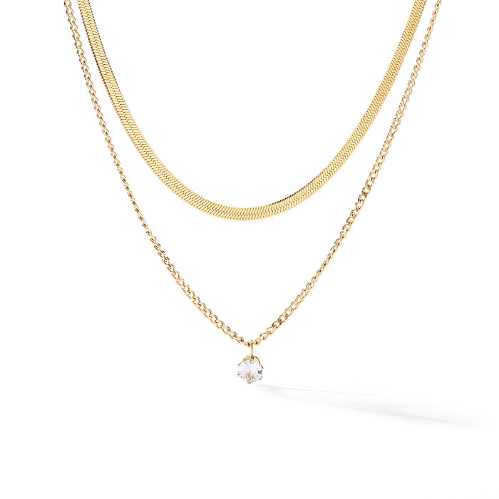 Schlichter Stil für Pendler, einfarbig, Edelstahl, mit Perlenbeschichtung, 18 Karat vergoldet, mehrschichtige Halsketten, Anhänger-Halskette